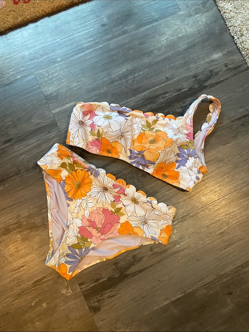Floral One-Shoulder Bikini Set - Orange, Pink & Purple top is a large bottom a m